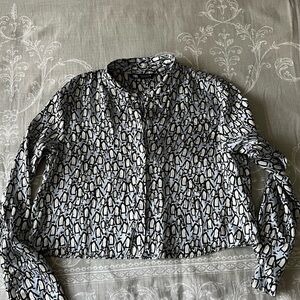 Zara Fun crop top blouse Pinguin button shirt